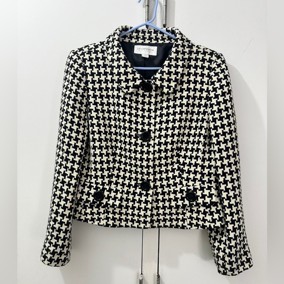 Liz Claiborne Black and White Houndstooth Crop Coat - Picture 2 of 5